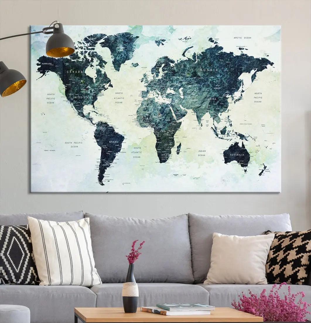 Large Detailed World Map Modern Wall Art Print Canvas Wall Decor