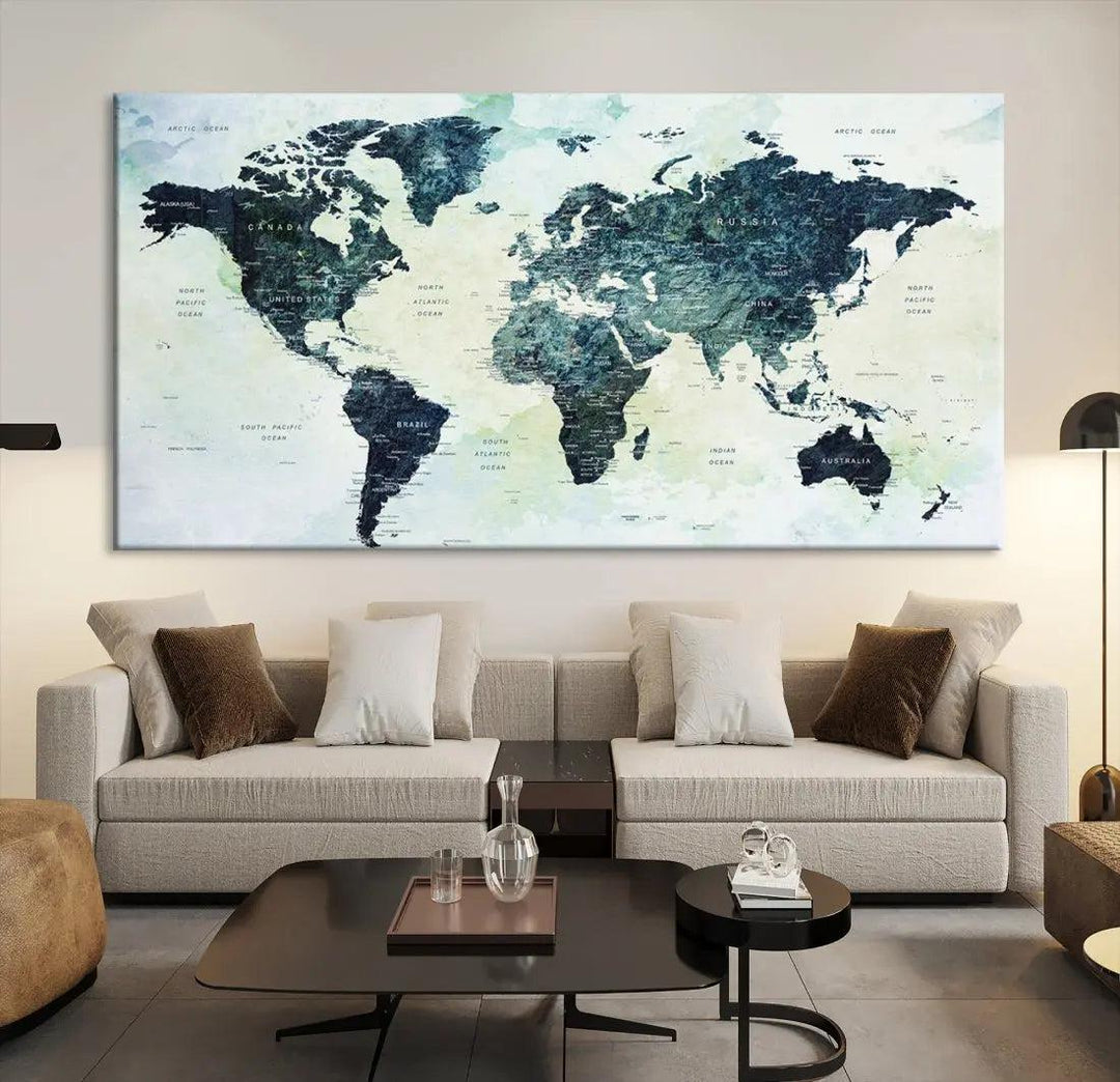 Large Detailed World Map Modern Wall Art Print Canvas Wall Decor