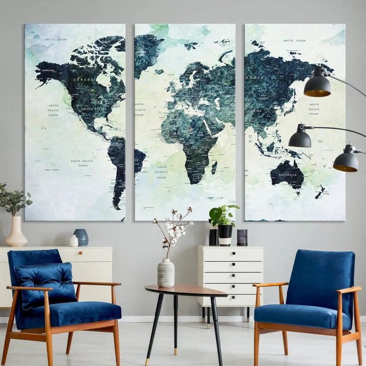 Large Detailed World Map Modern Wall Art Print Canvas Wall Decor