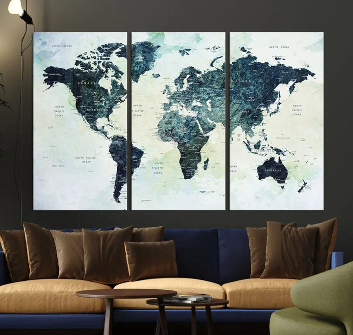 Large Detailed World Map Modern Wall Art Print Canvas Wall Decor