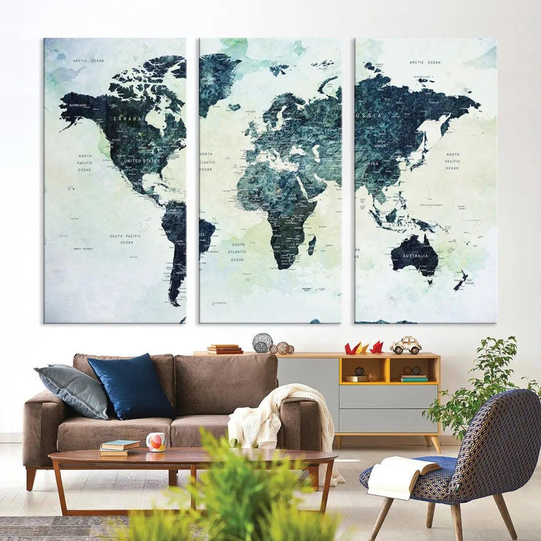 Large Detailed World Map Modern Wall Art Print Canvas Wall Decor