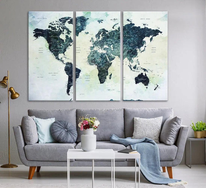 Large Detailed World Map Modern Wall Art Print Canvas Wall Decor