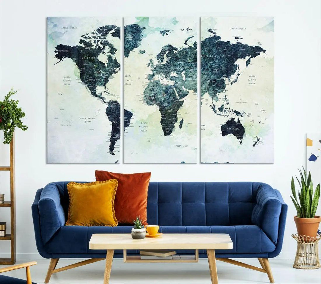 Large Detailed World Map Modern Wall Art Print Canvas Wall Decor