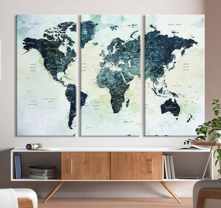 Large Detailed World Map Modern Wall Art Print Canvas Wall Decor