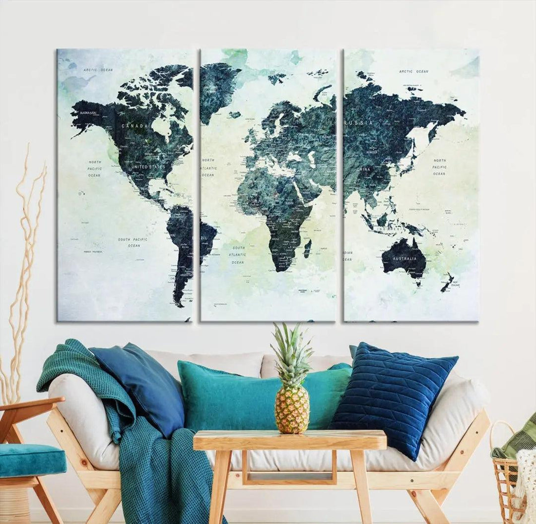 Large Detailed World Map Modern Wall Art Print Canvas Wall Decor