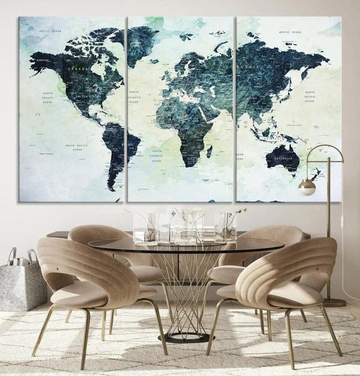 Large Detailed World Map Modern Wall Art Print Canvas Wall Decor