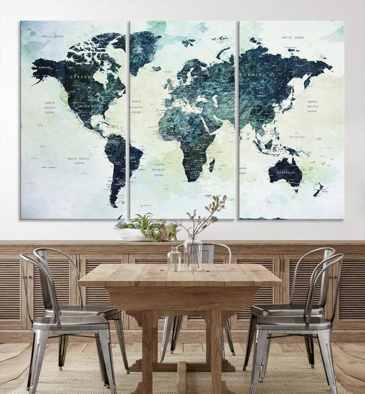 Large Detailed World Map Modern Wall Art Print Canvas Wall Decor