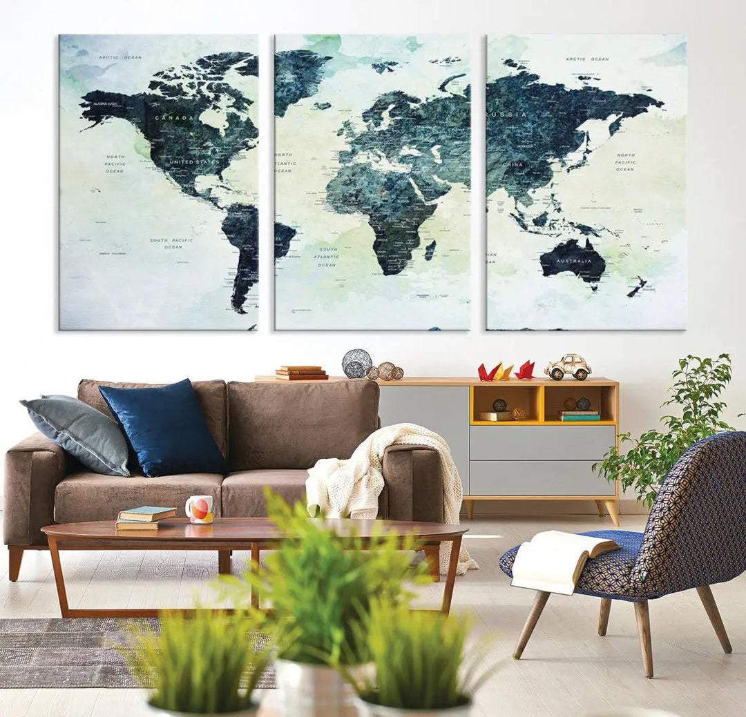 Large Detailed World Map Modern Wall Art Print Canvas Wall Decor