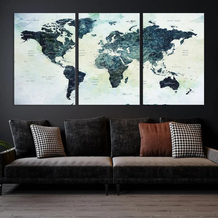 Large Detailed World Map Modern Wall Art Print Canvas Wall Decor