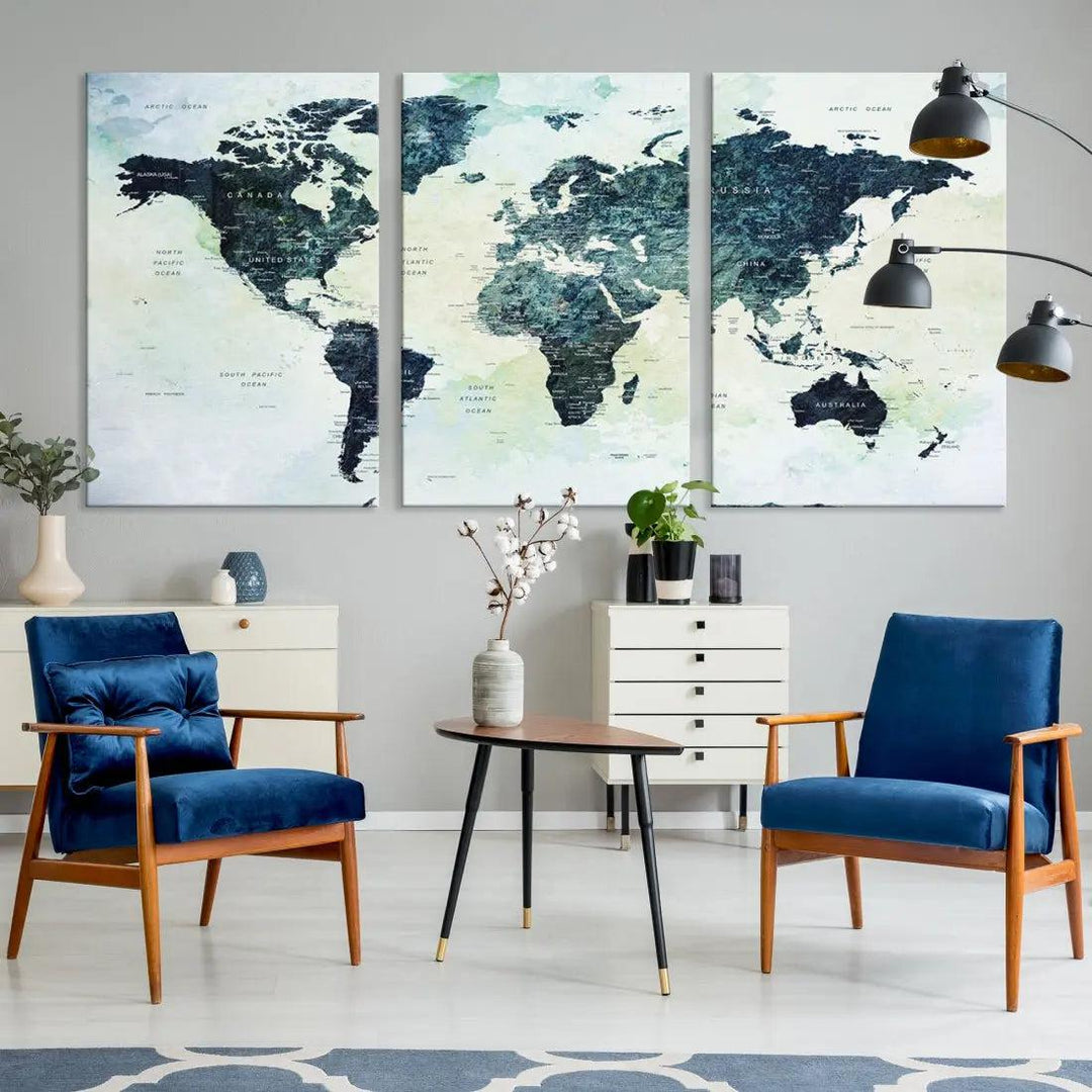 Large Detailed World Map Modern Wall Art Print Canvas Wall Decor