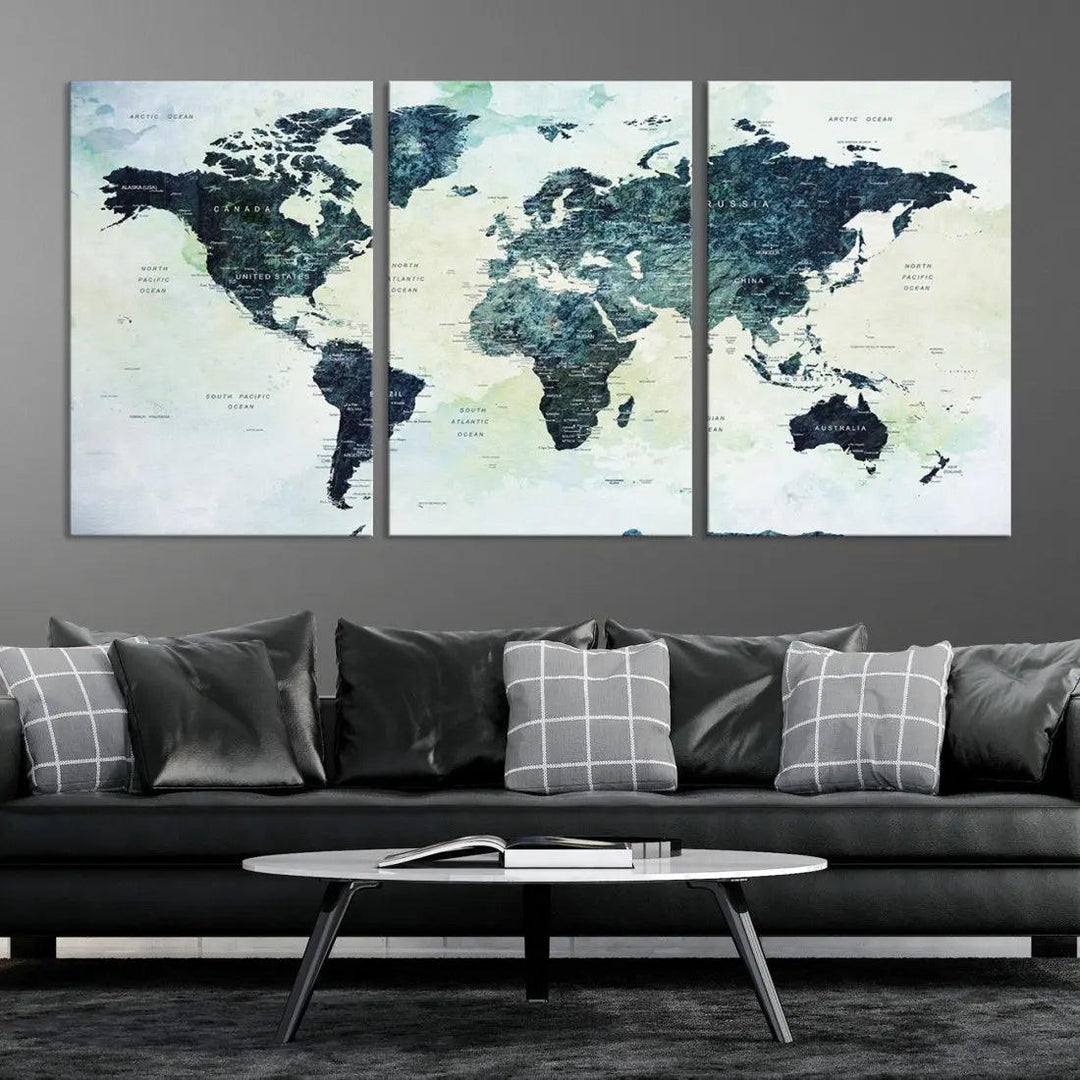 Large Detailed World Map Modern Wall Art Print Canvas Wall Decor