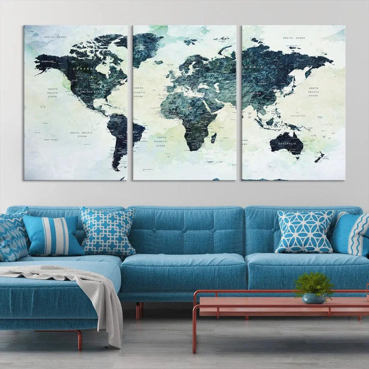 Large Detailed World Map Modern Wall Art Print Canvas Wall Decor