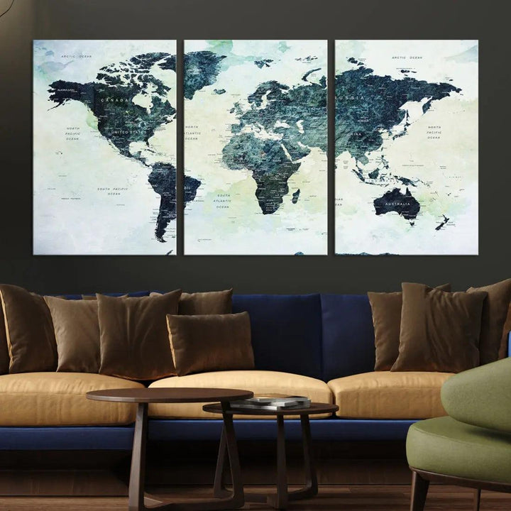 Large Detailed World Map Modern Wall Art Print Canvas Wall Decor