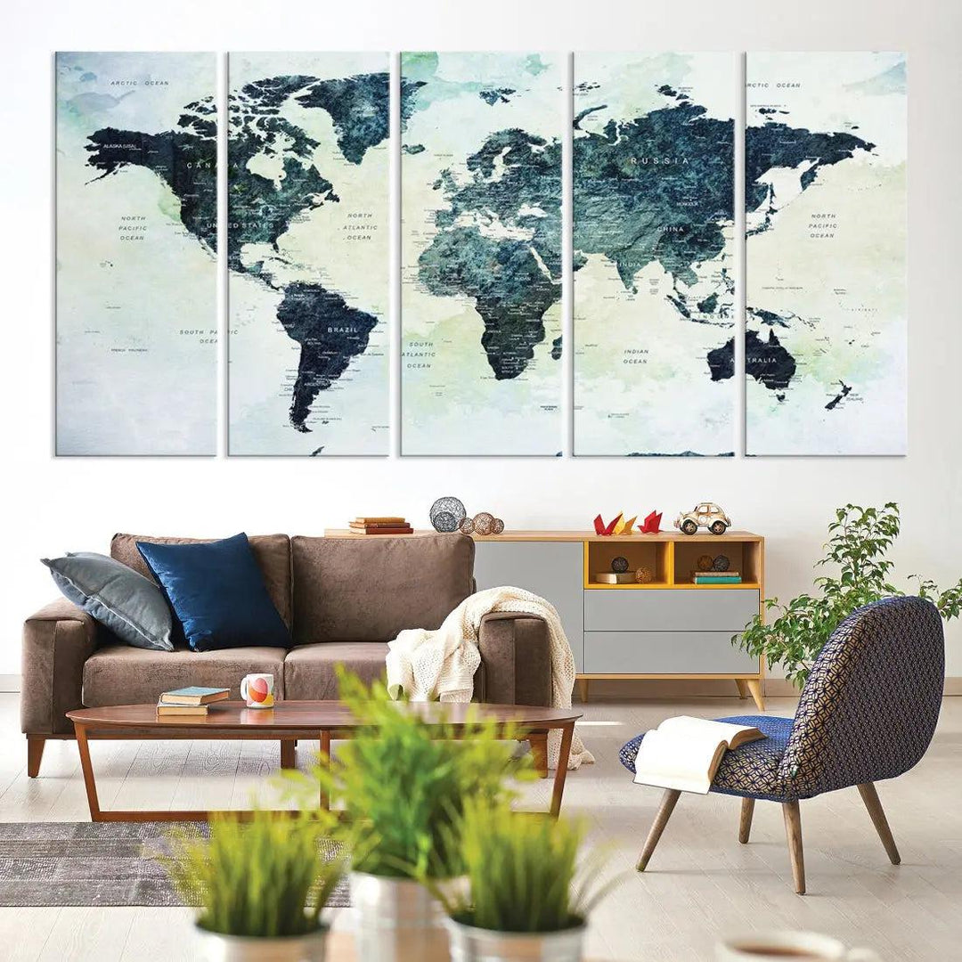 Large Detailed World Map Modern Wall Art Print Canvas Wall Decor