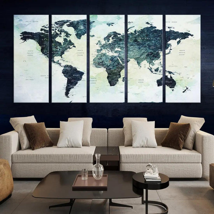 Large Detailed World Map Modern Wall Art Print Canvas Wall Decor