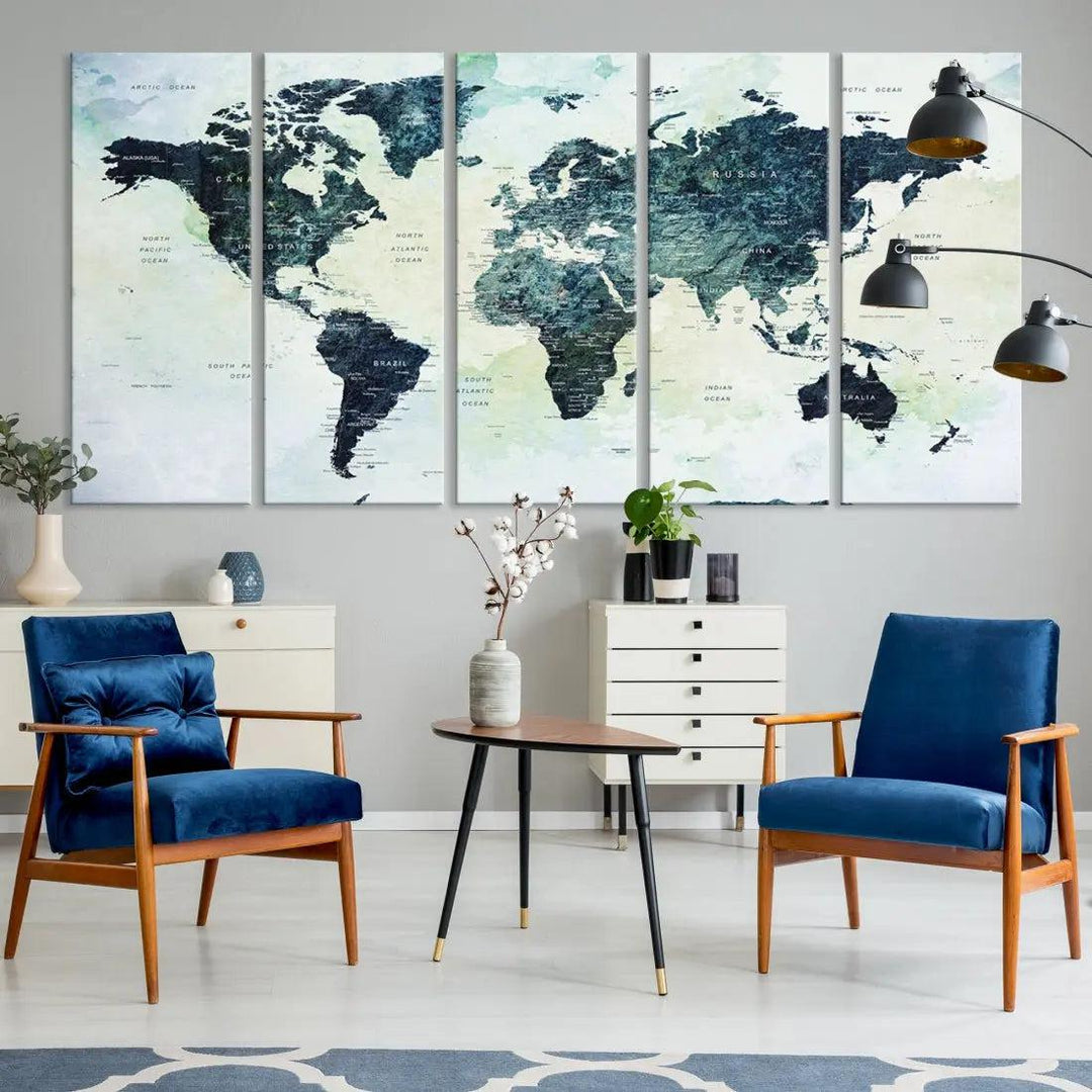 Large Detailed World Map Modern Wall Art Print Canvas Wall Decor