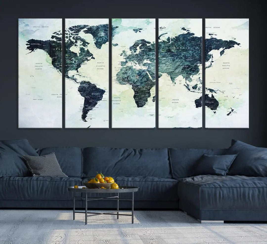 Large Detailed World Map Modern Wall Art Print Canvas Wall Decor