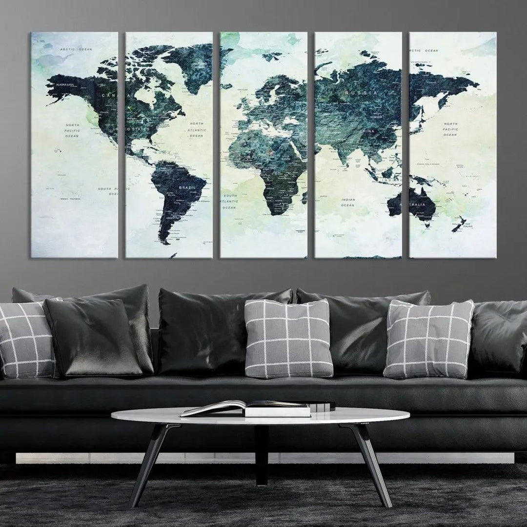 Large Detailed World Map Modern Wall Art Print Canvas Wall Decor