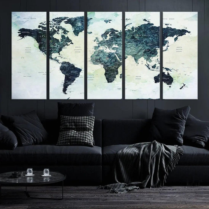 Large Detailed World Map Modern Wall Art Print Canvas Wall Decor