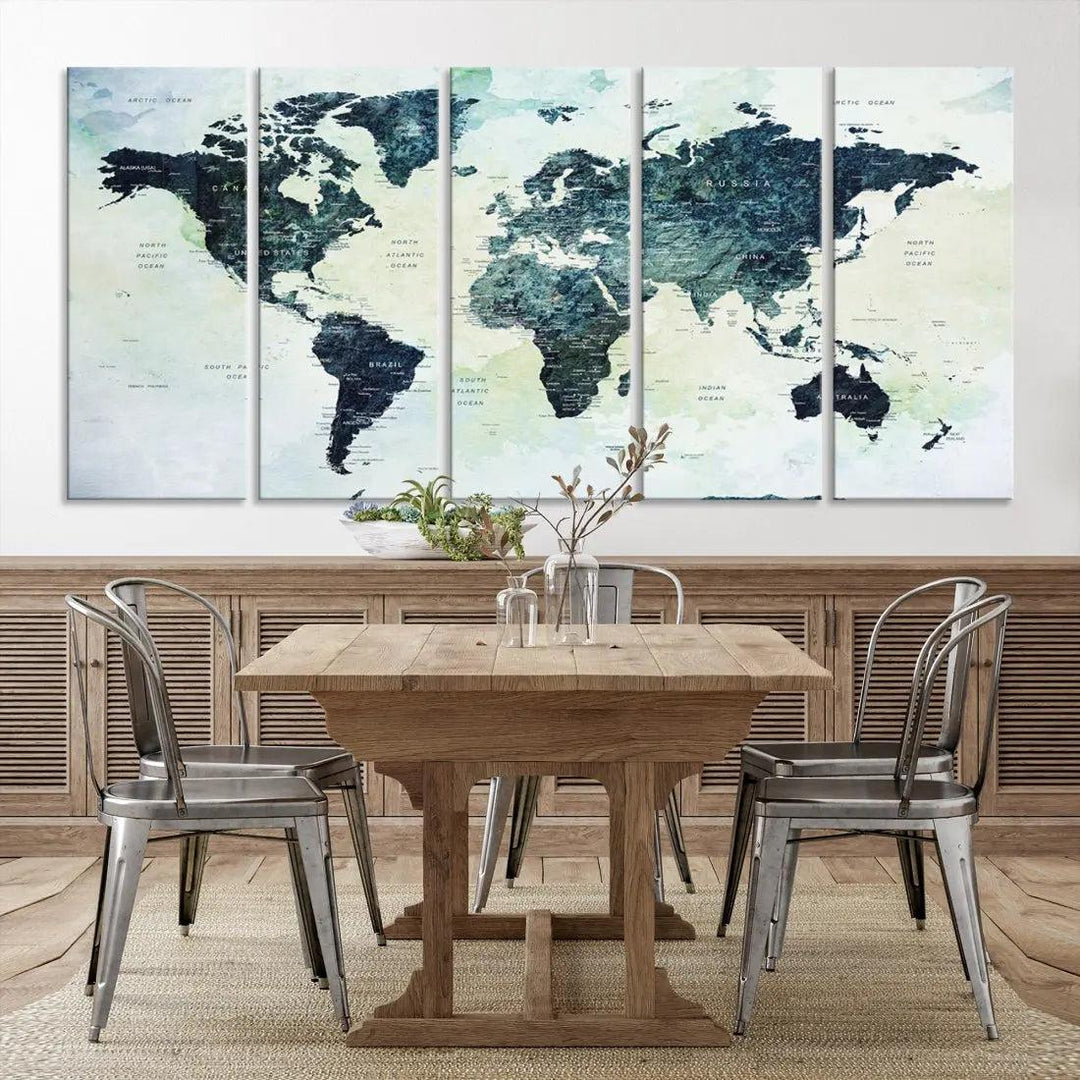 Large Detailed World Map Modern Wall Art Print Canvas Wall Decor