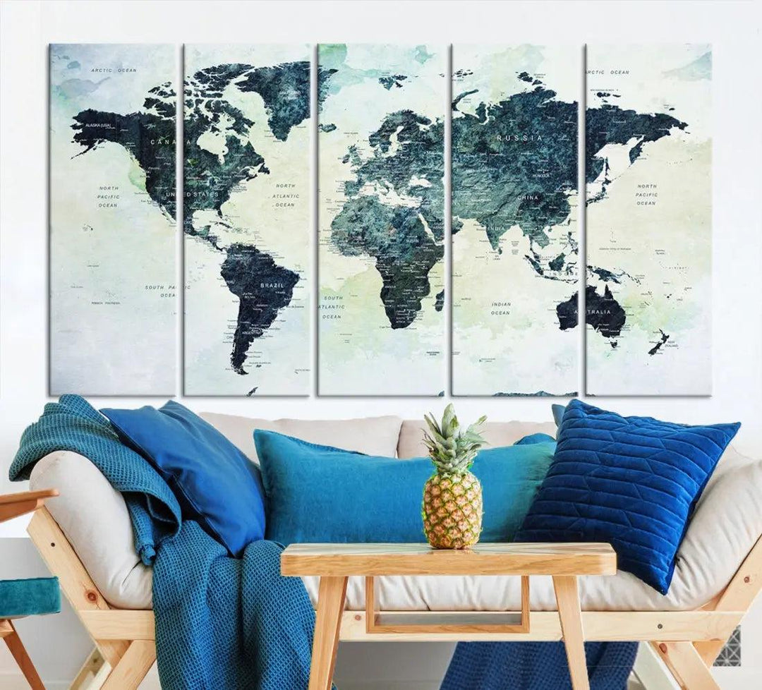 Large Detailed World Map Modern Wall Art Print Canvas Wall Decor