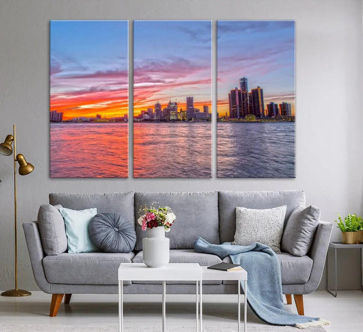 Large Detroit Canvas Print Detroit Skyline View Wall Art Canvas Print