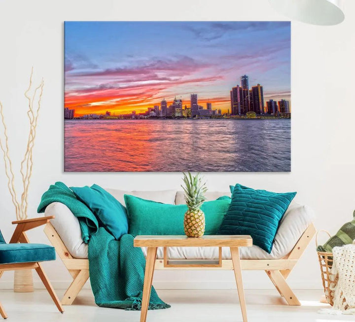 Large Detroit Canvas Print Detroit Skyline View Wall Art Canvas Print