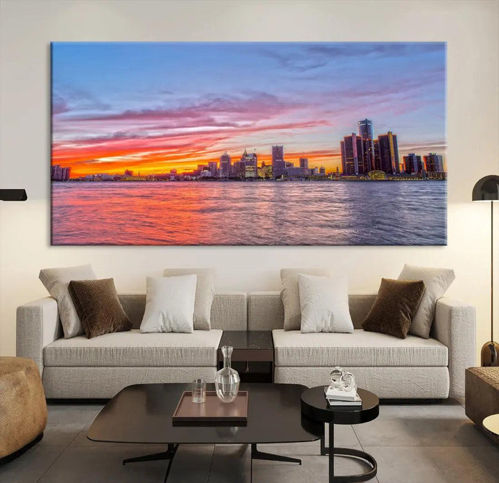 Large Detroit Canvas Print Detroit Skyline View Wall Art Canvas Print