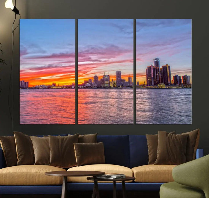 Large Detroit Canvas Print Detroit Skyline View Wall Art Canvas Print