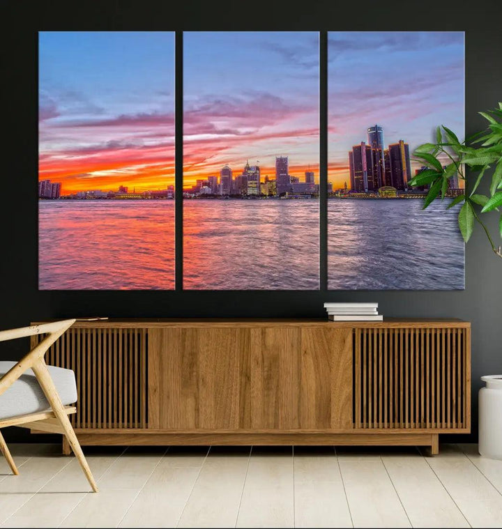 Large Detroit Canvas Print Detroit Skyline View Wall Art Canvas Print