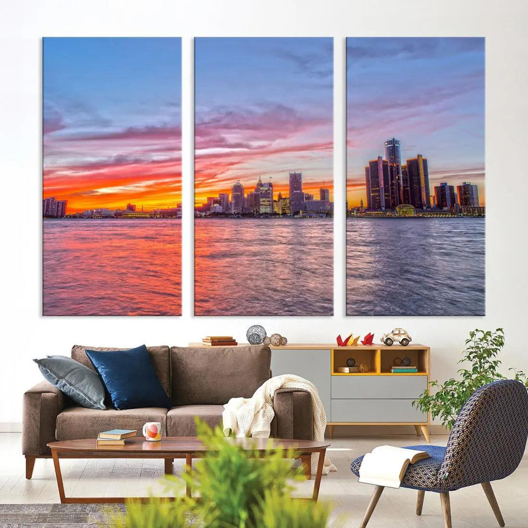 Large Detroit Canvas Print Detroit Skyline View Wall Art Canvas Print