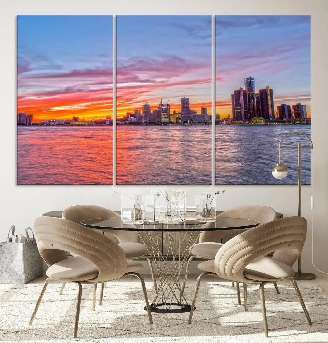 Large Detroit Canvas Print Detroit Skyline View Wall Art Canvas Print