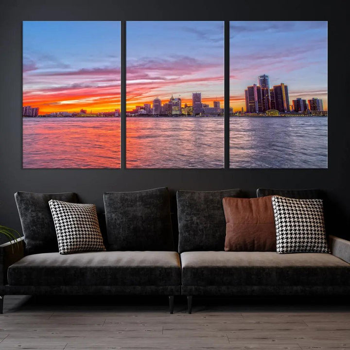 Large Detroit Canvas Print Detroit Skyline View Wall Art Canvas Print