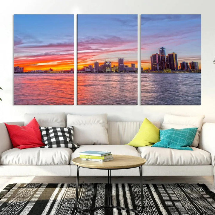 Large Detroit Canvas Print Detroit Skyline View Wall Art Canvas Print