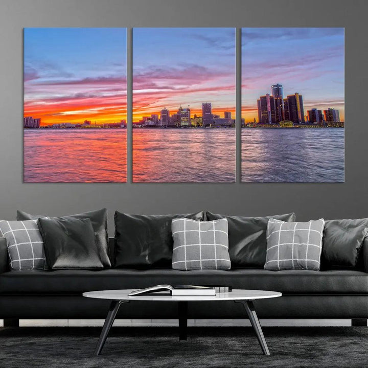 Large Detroit Canvas Print Detroit Skyline View Wall Art Canvas Print