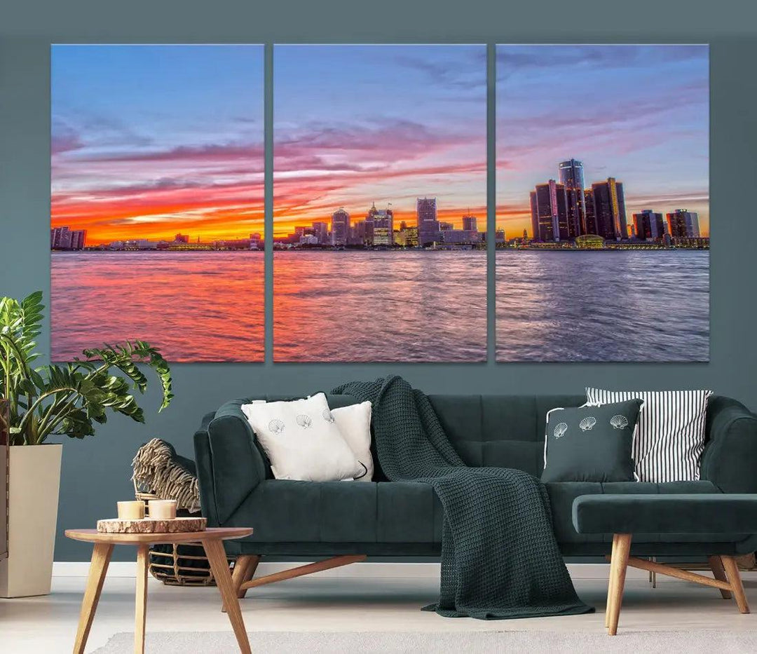 Large Detroit Canvas Print Detroit Skyline View Wall Art Canvas Print