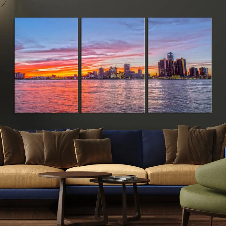 Large Detroit Canvas Print Detroit Skyline View Wall Art Canvas Print