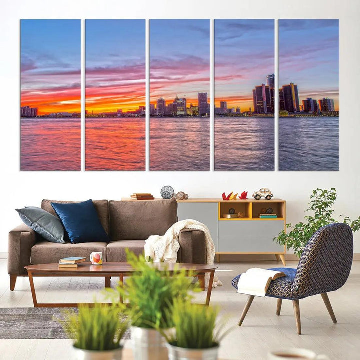 Large Detroit Canvas Print Detroit Skyline View Wall Art Canvas Print