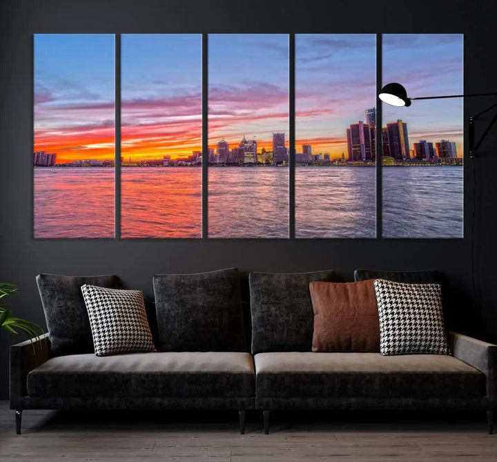 Large Detroit Canvas Print Detroit Skyline View Wall Art Canvas Print