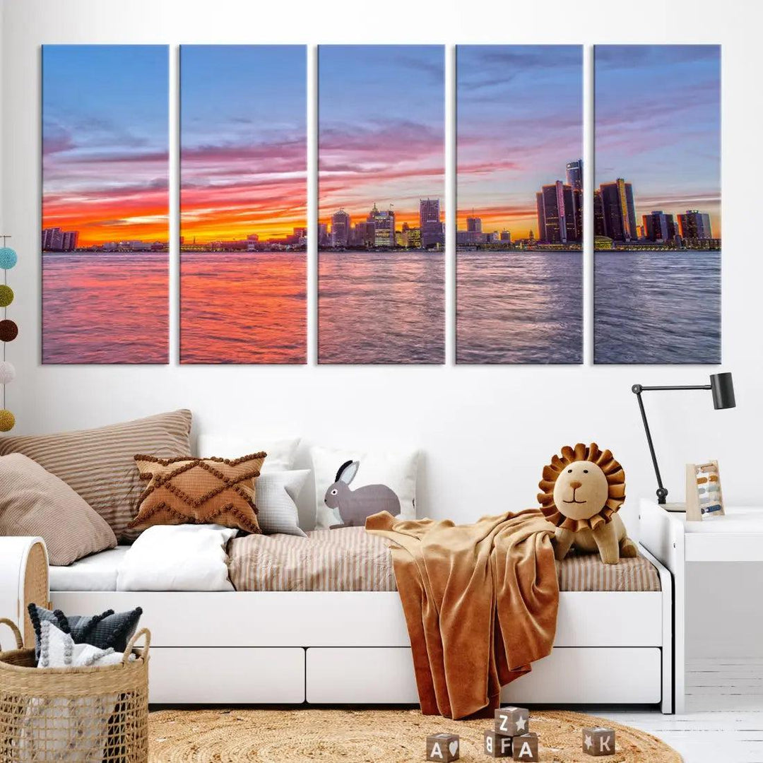 Large Detroit Canvas Print Detroit Skyline View Wall Art Canvas Print