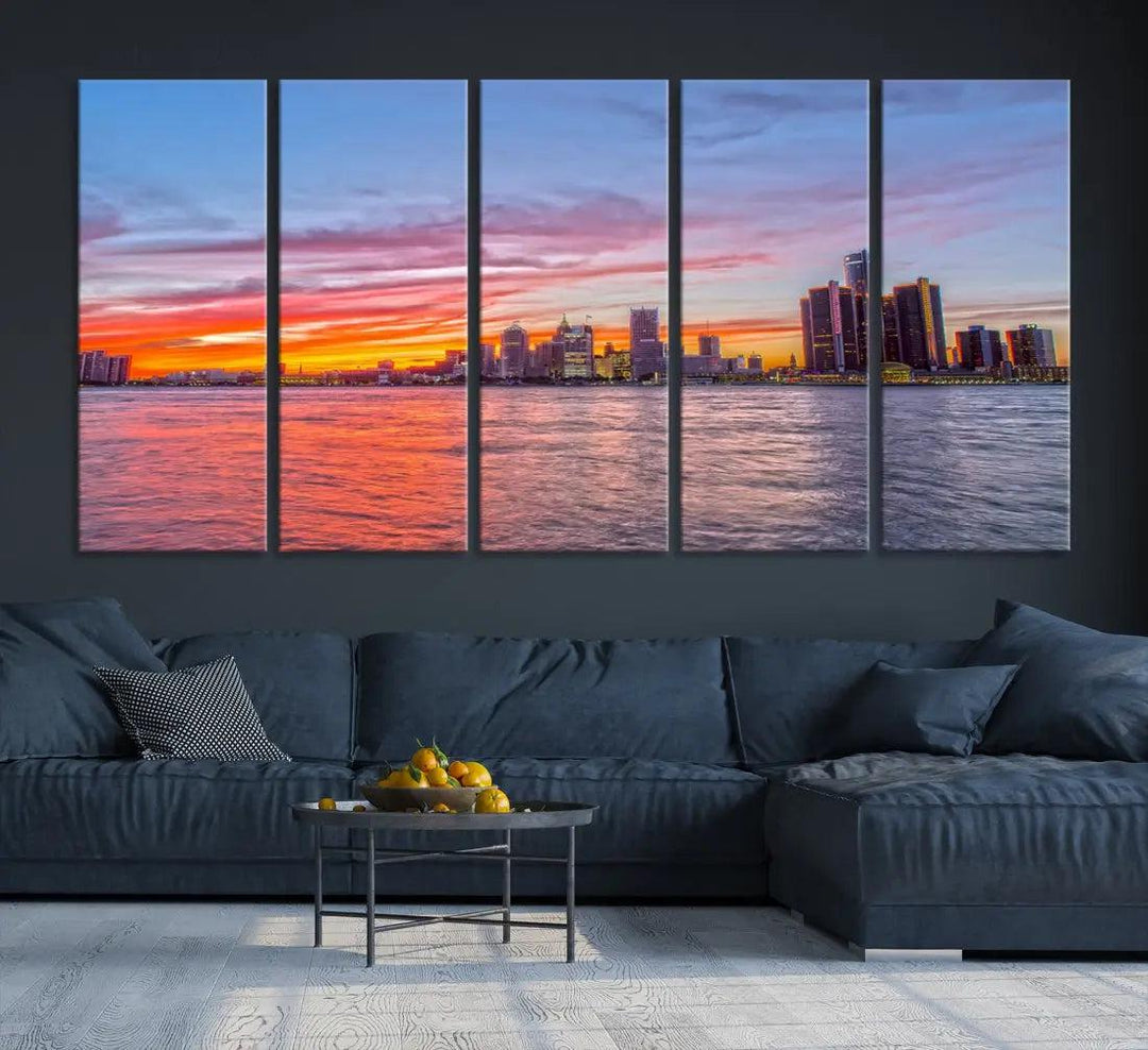 Large Detroit Canvas Print Detroit Skyline View Wall Art Canvas Print