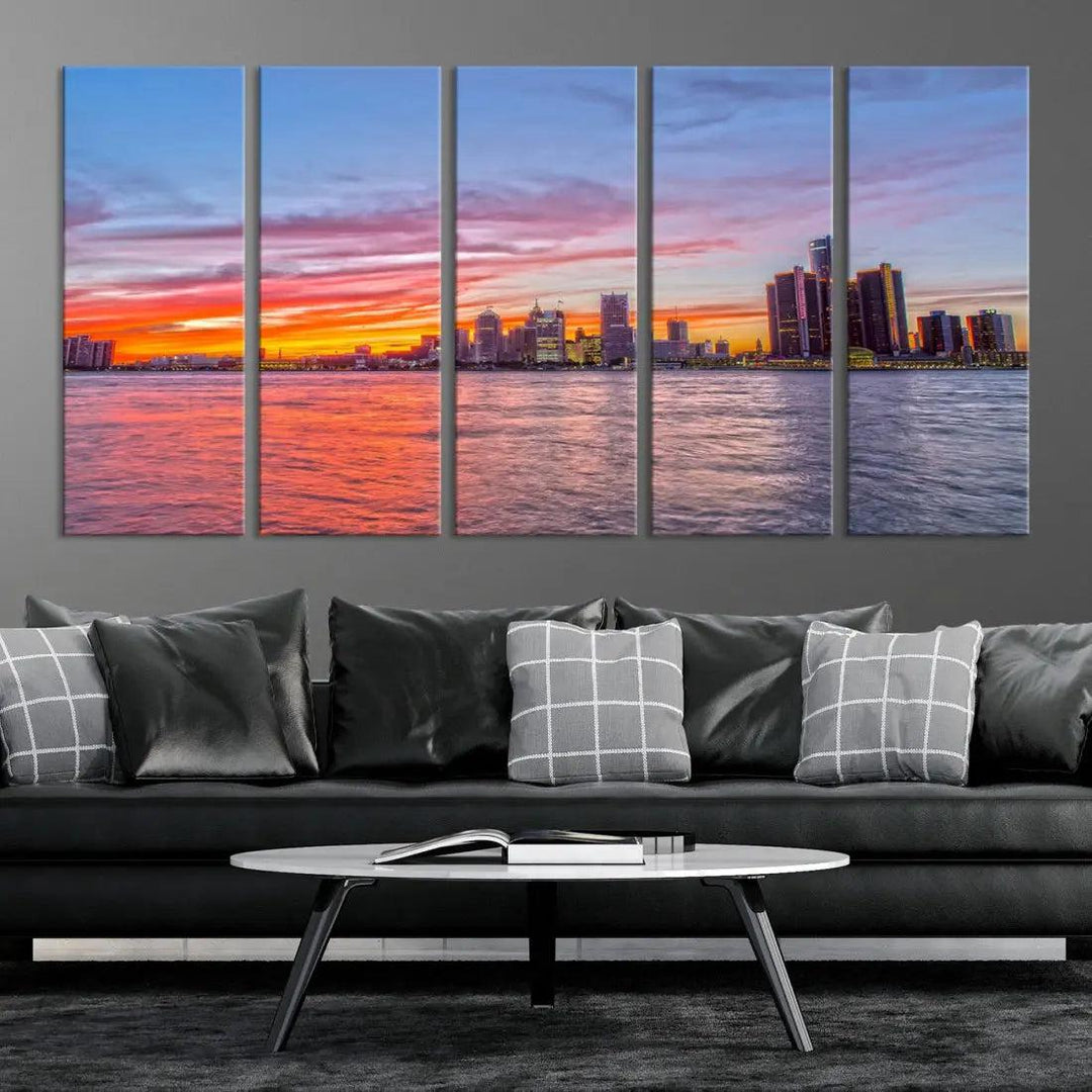 Large Detroit Canvas Print Detroit Skyline View Wall Art Canvas Print