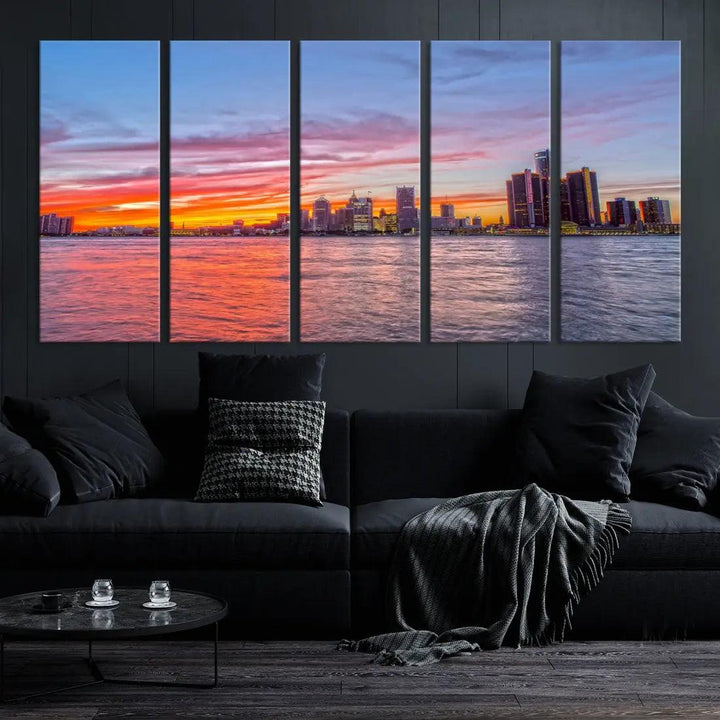 Large Detroit Canvas Print Detroit Skyline View Wall Art Canvas Print