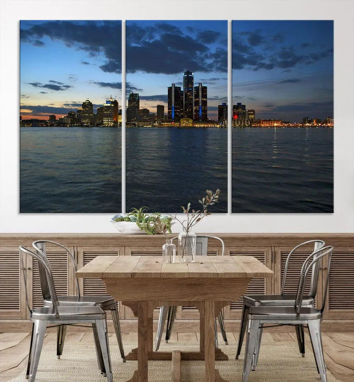 Large Detroit City Skyline Poster Print Cityscape Wall Art Canvas Decor