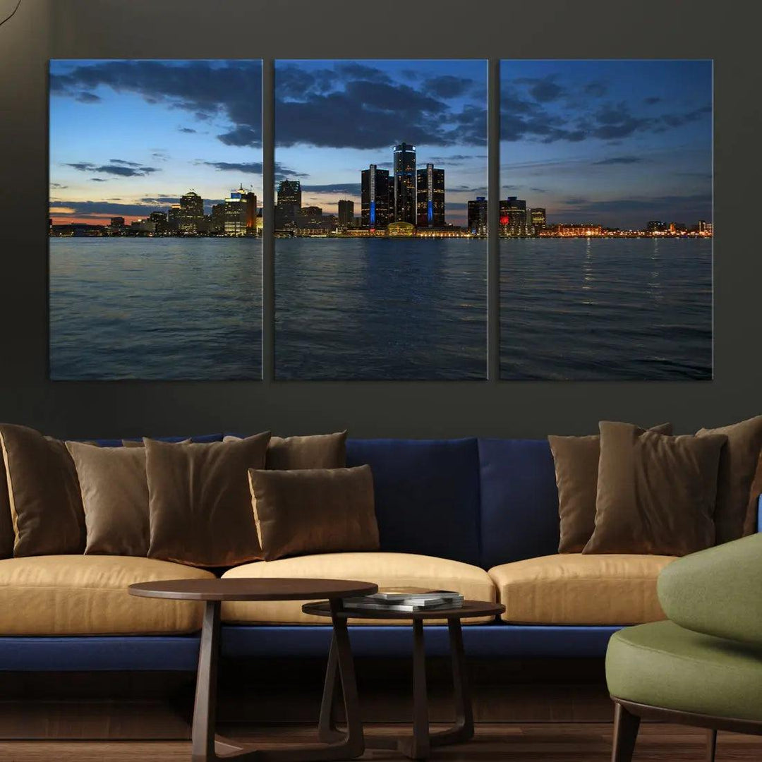 Large Detroit City Skyline Poster Print Cityscape Wall Art Canvas Decor