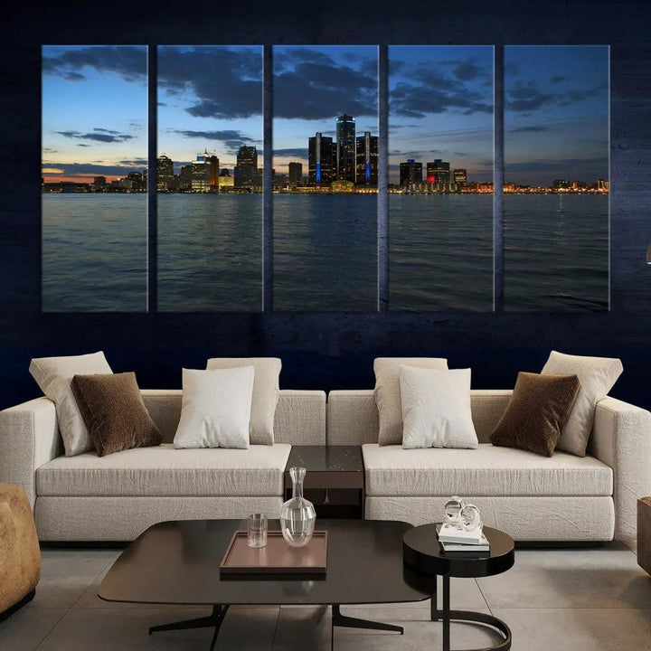 Large Detroit City Skyline Poster Print Cityscape Wall Art Canvas Decor