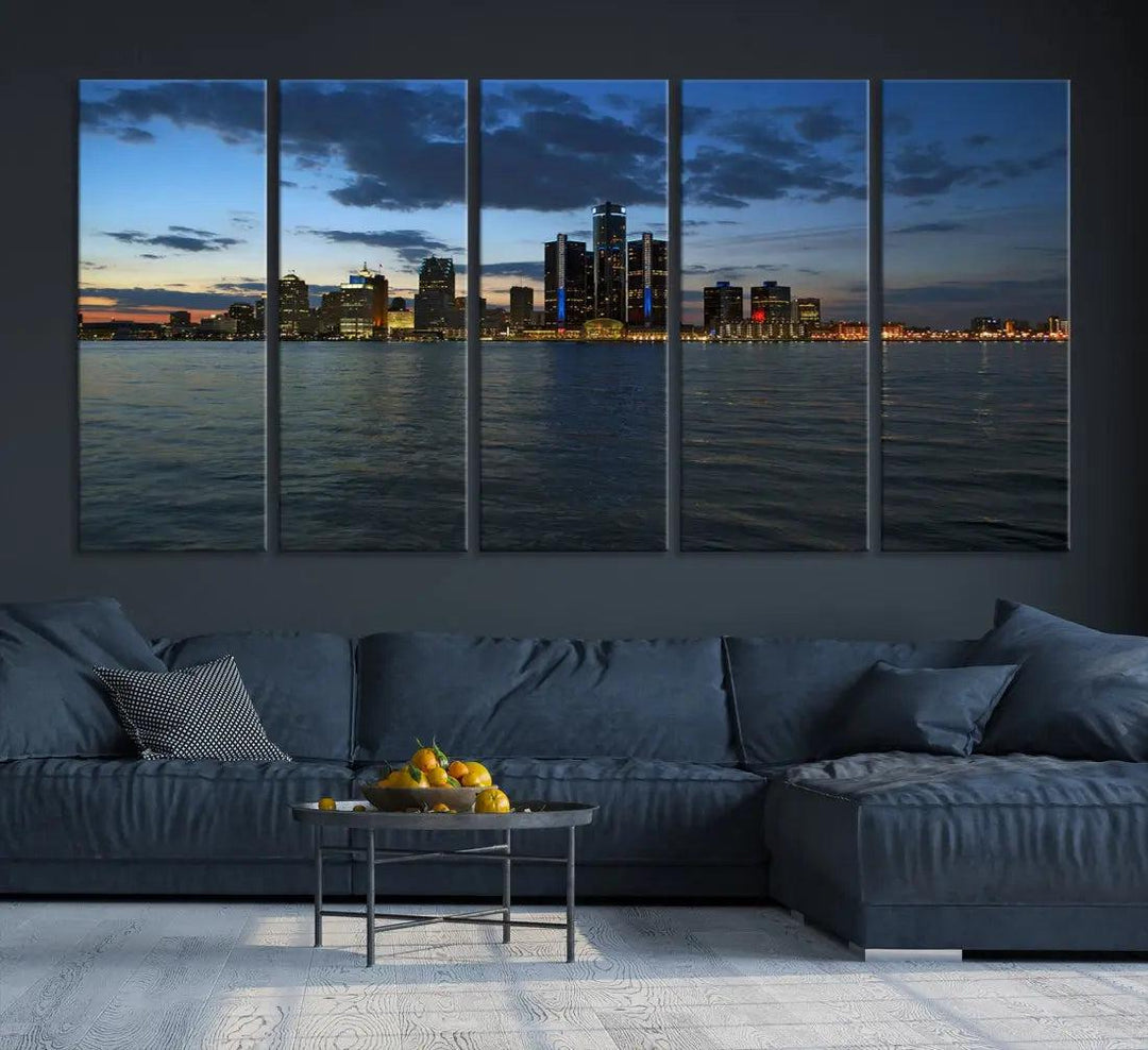 Large Detroit City Skyline Poster Print Cityscape Wall Art Canvas Decor