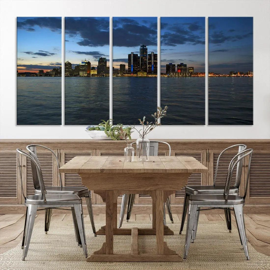 Large Detroit City Skyline Poster Print Cityscape Wall Art Canvas Decor