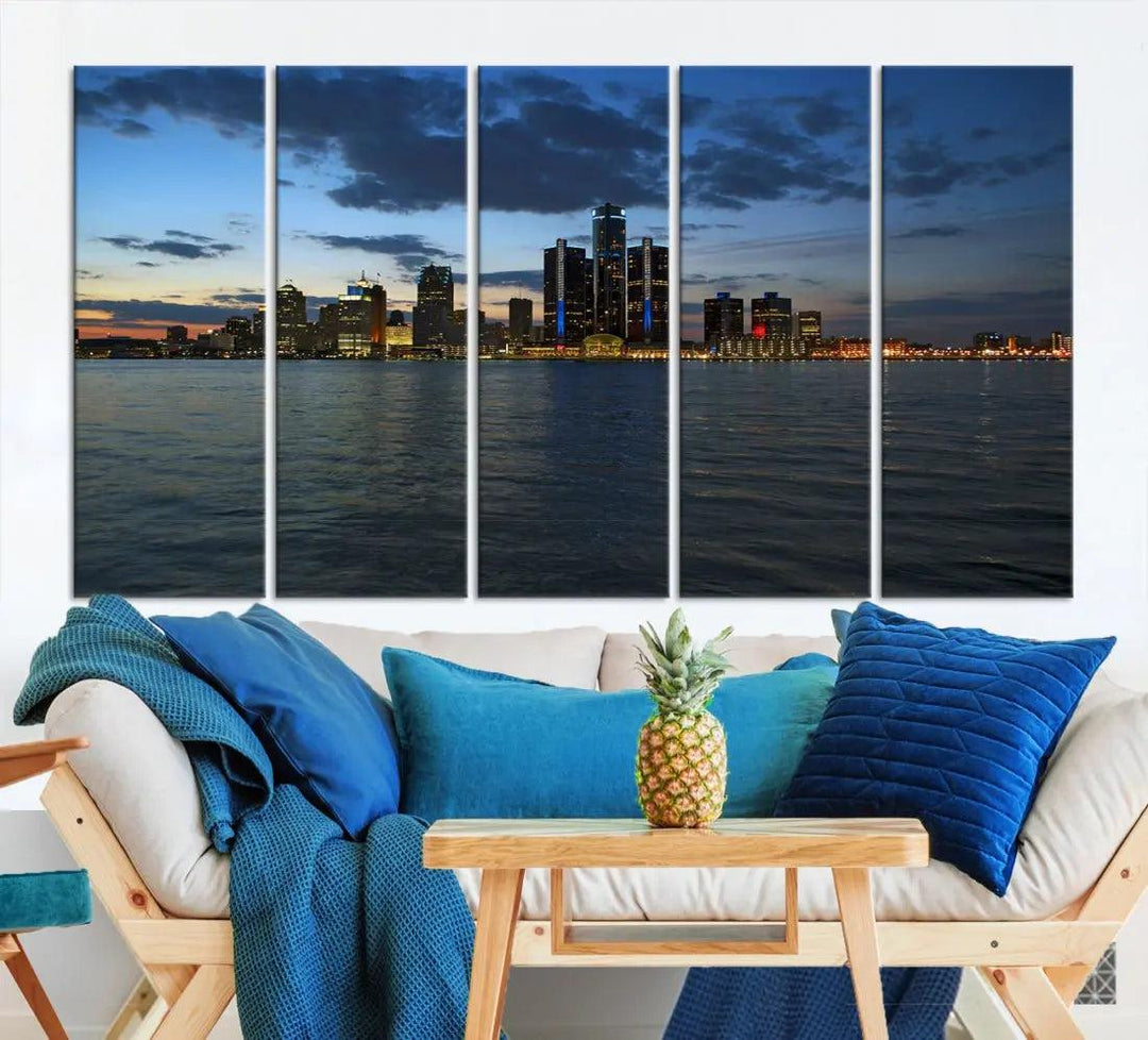 Large Detroit City Skyline Poster Print Cityscape Wall Art Canvas Decor