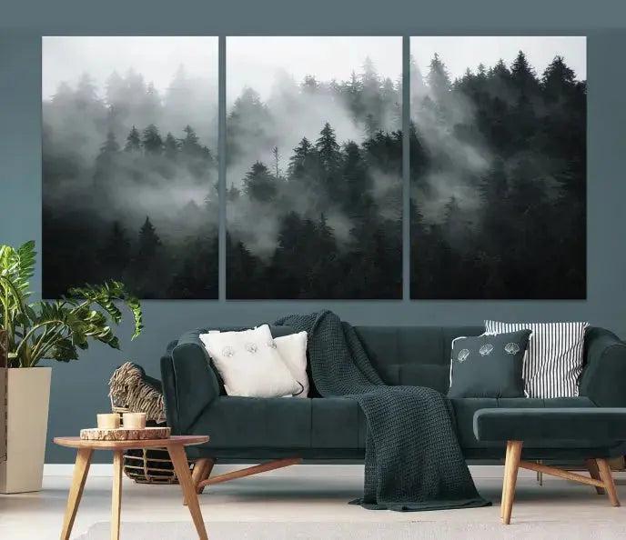 Large Foggy Forest Misty Landscape Modern Wall Art Print